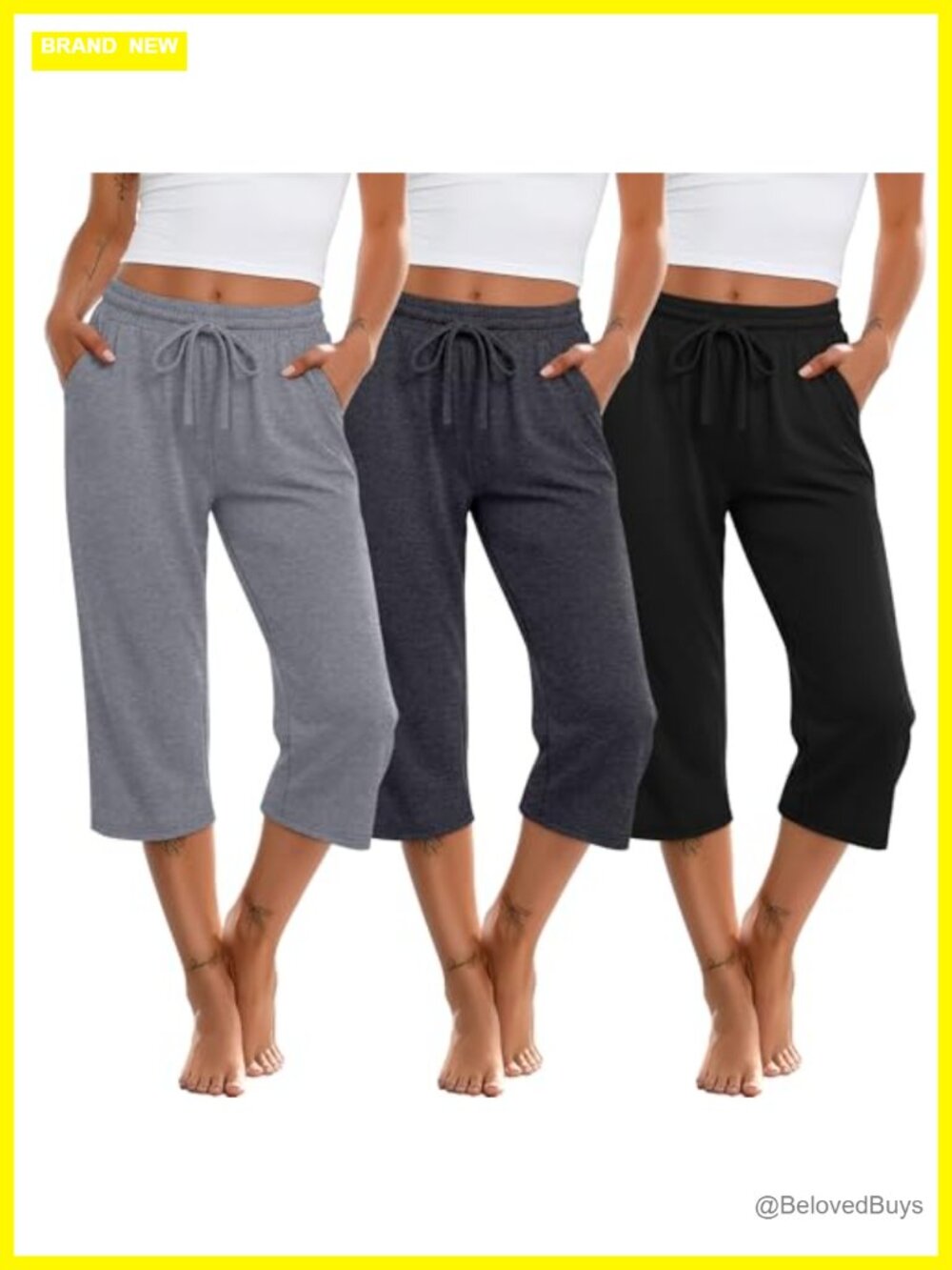 Women's Capris Drawstring Sweatpants 3 Pack Mid-Calf Lounge Yoga Gym